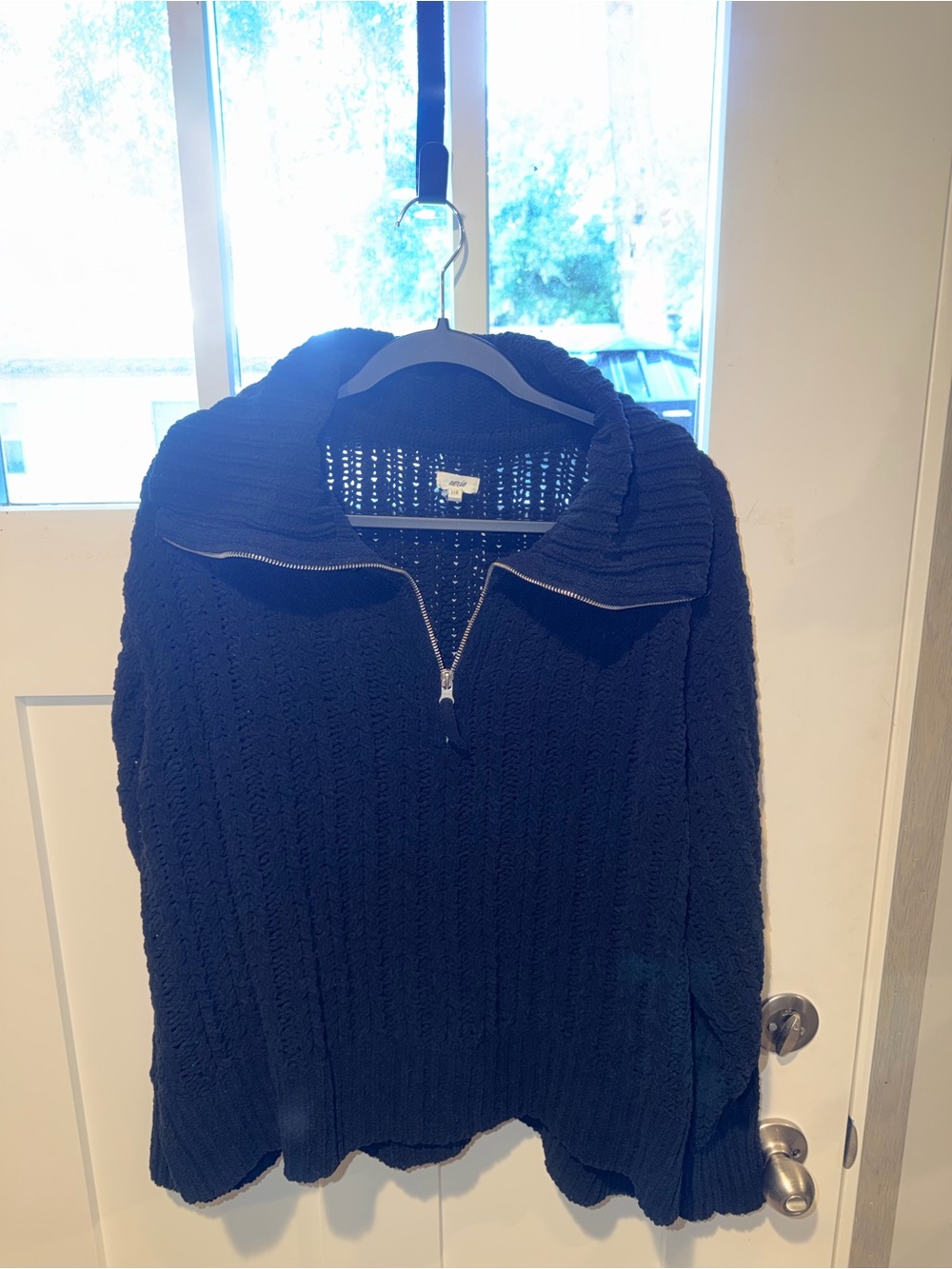 Aerie Half-Zip Chunky Knit Sweater Black